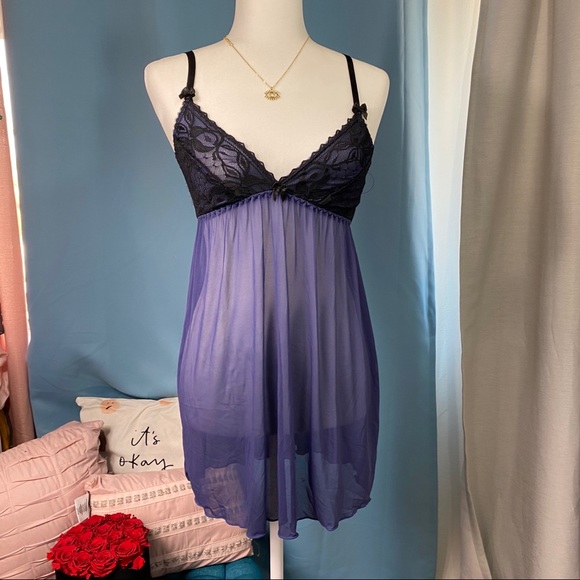 Sheer Blue Slip with Black Lace - Picture 3 of 4